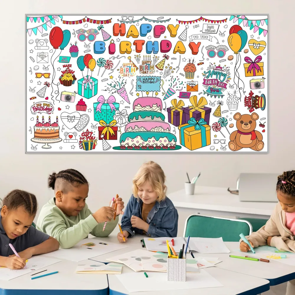 Birthday Giant Coloring Tablecloth, view 6