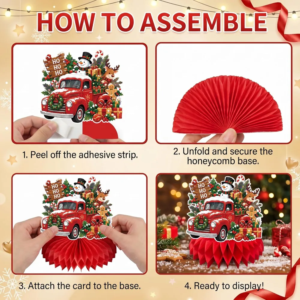 Christmas Decorations 9 PCS Santa Snowman Reindeer Honeycomb, view 3