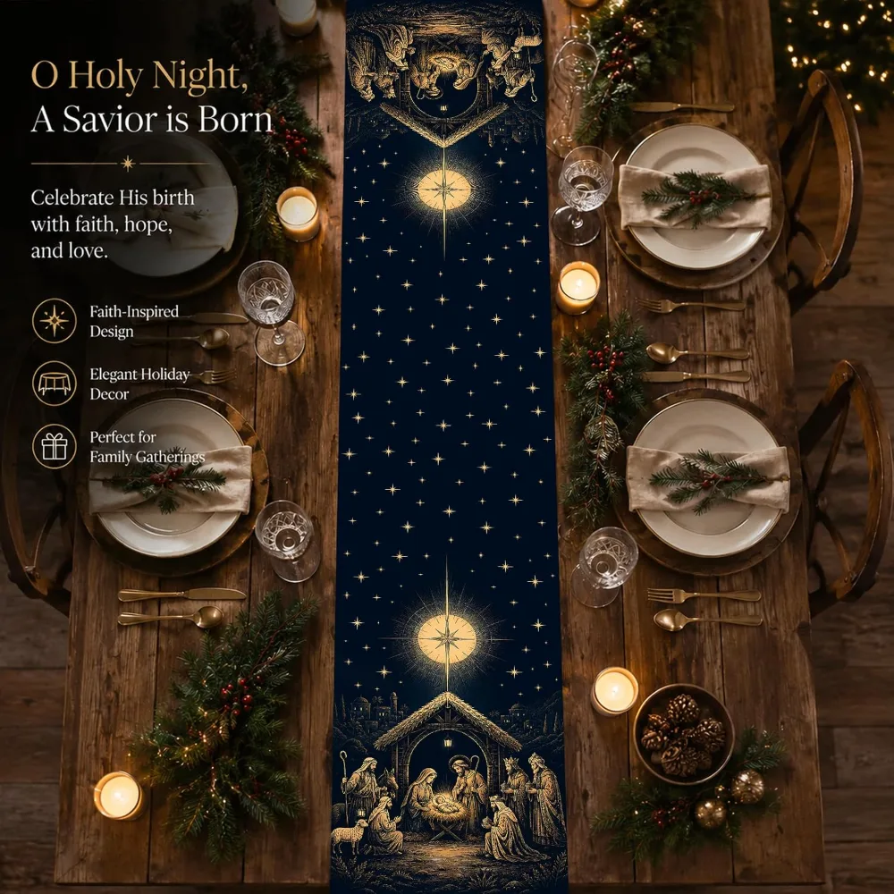 Christmas Decorations Holy Night Nativity Table Runner, view 4