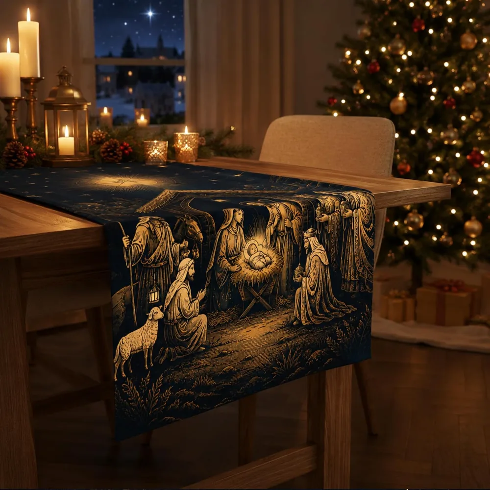 Christmas Decorations Holy Night Nativity Table Runner, view 6