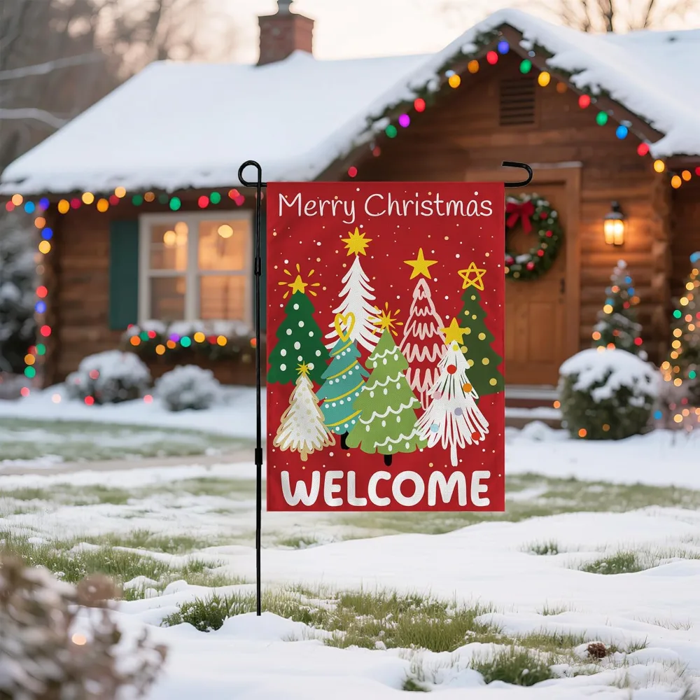 Christmas Decorations Outdoor Xmas Tree Welcome Garden Flag, view 3