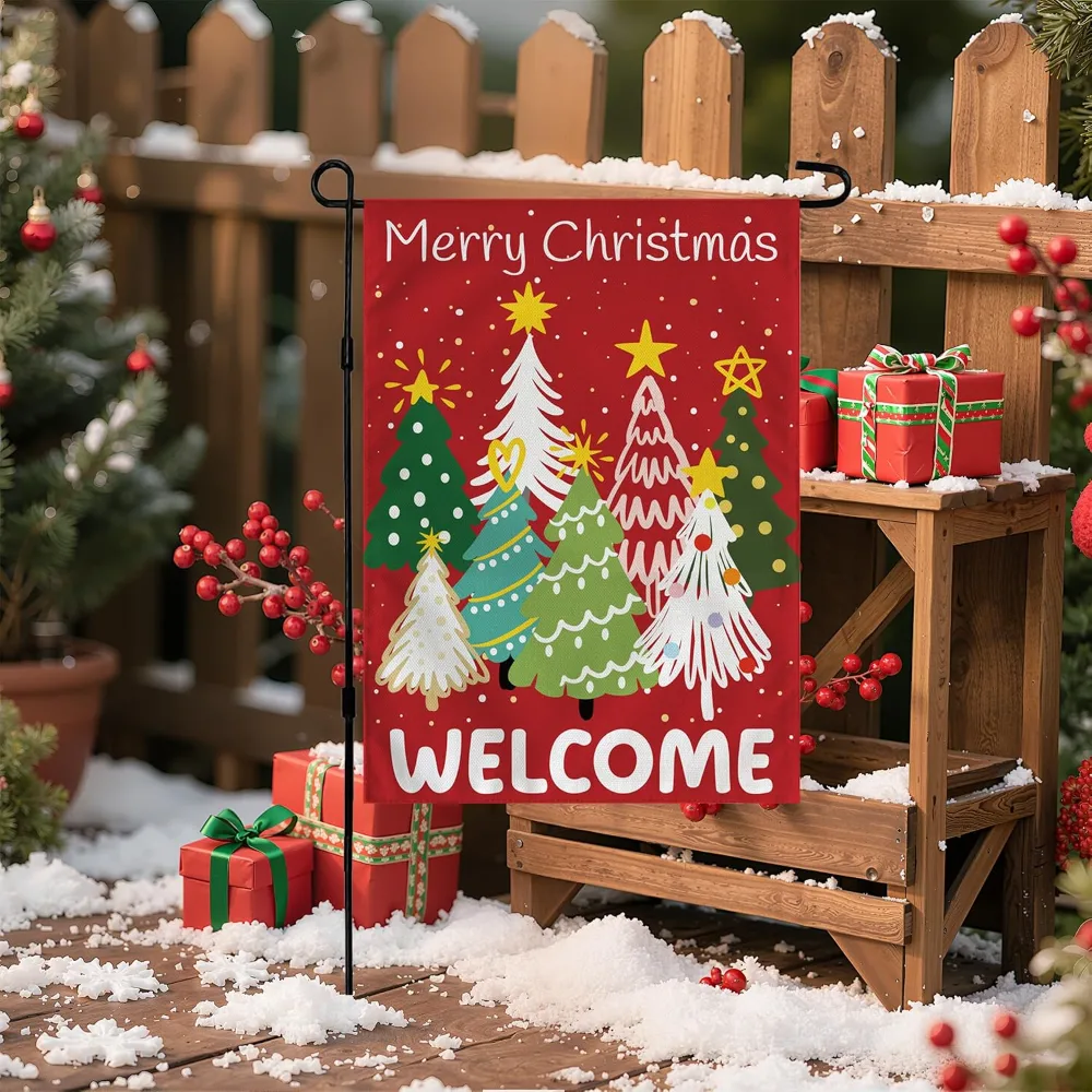 Christmas Decorations Outdoor Xmas Tree Welcome Garden Flag, view 5