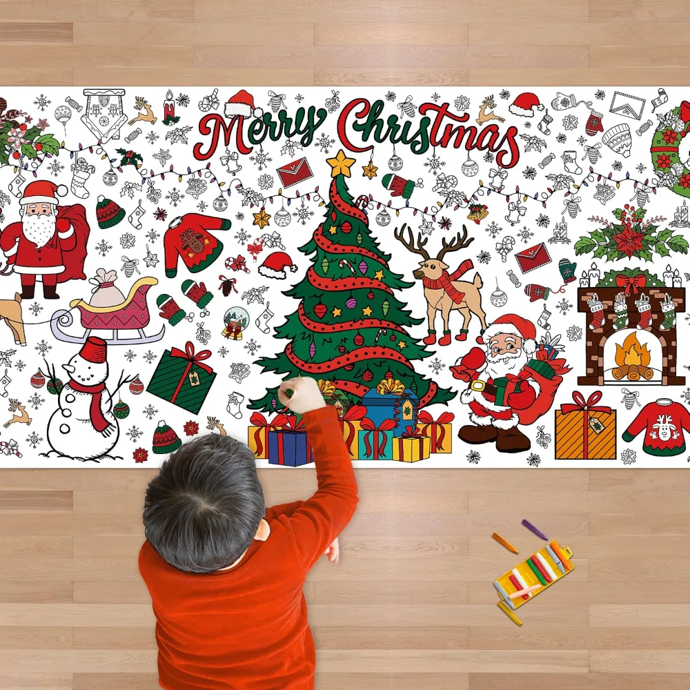 Christmas Giant Coloring Poster/Tablecloth 4 Pack Disposable, view 2
