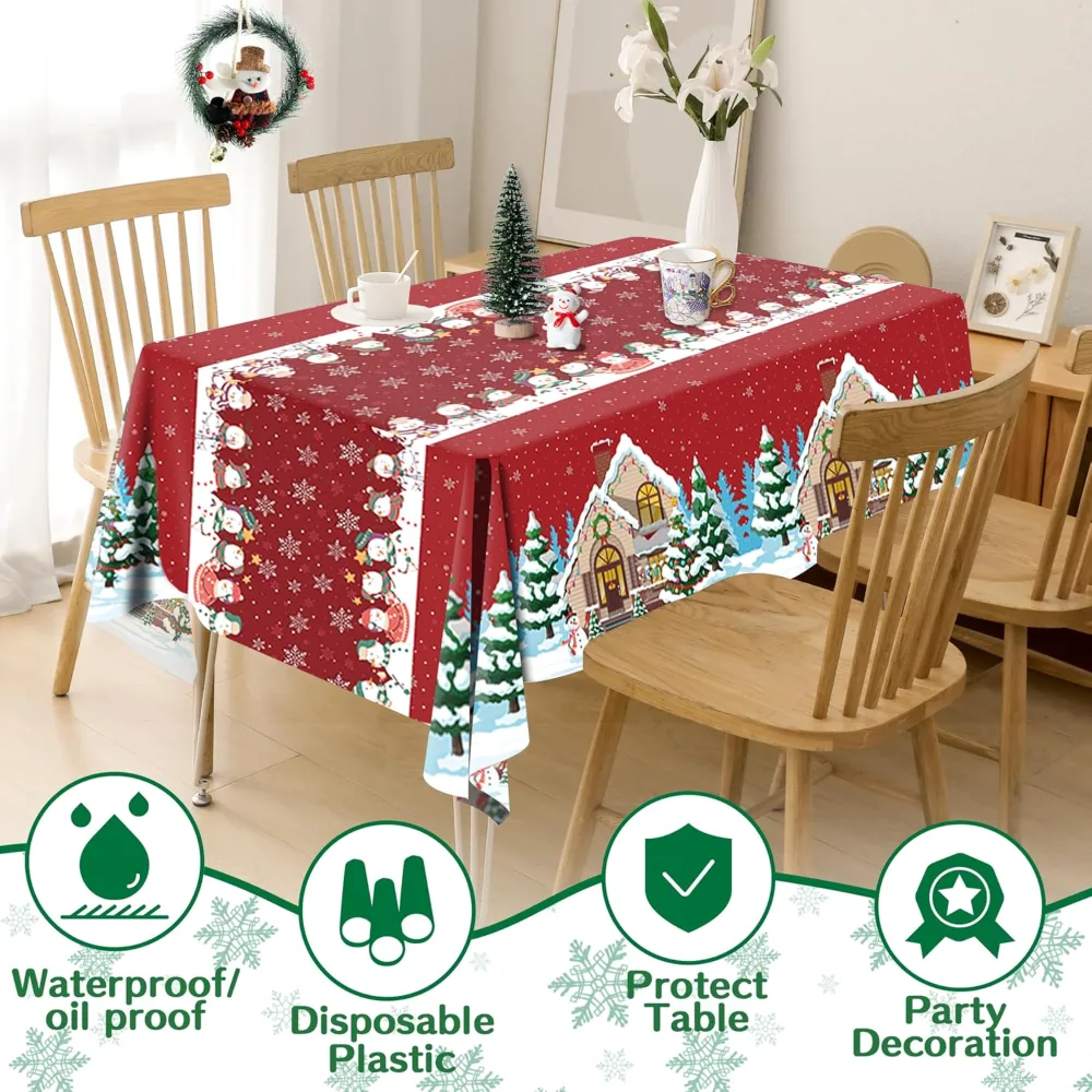 Christmas Party Decorations Snowman Plastic Tablecloth, view 3