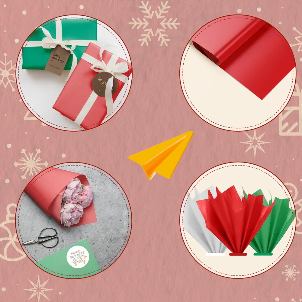 Christmas Tissue Paper 100 Sheets 20"x14" Red Green White, view 4