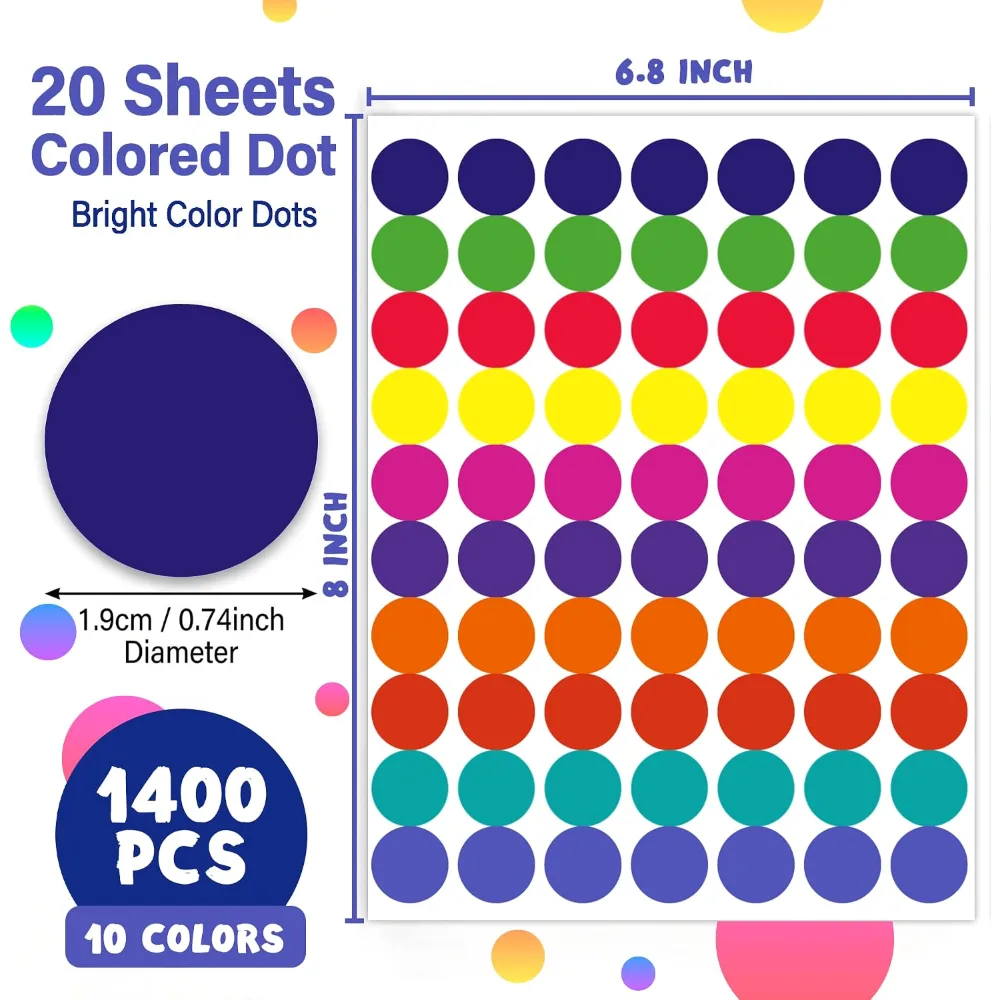 Dot Stickers 1400 PCS Colored Circle Stickers for Kids, view 2