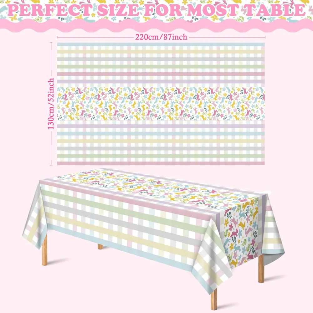 Easter Decorations Rabbit Eggs Disposable Plastic Tablecloth, view 2