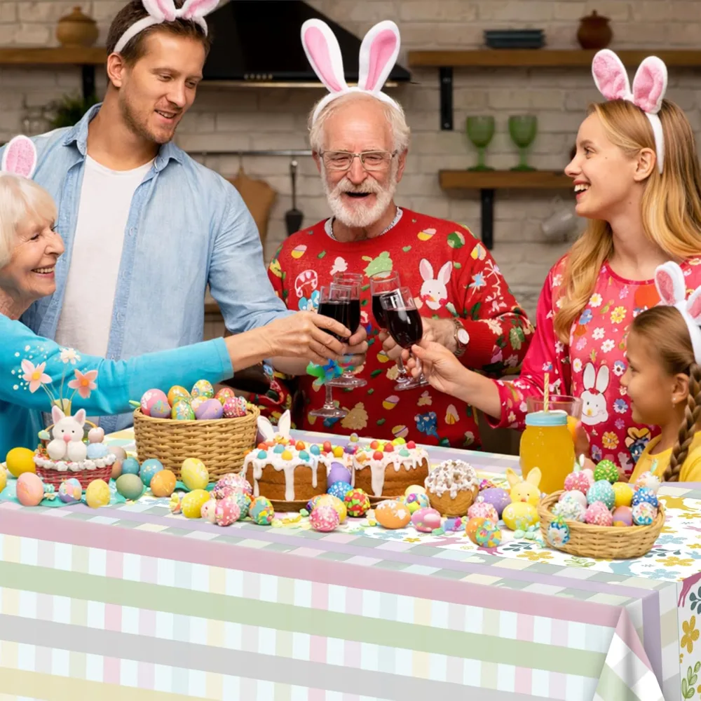Easter Decorations Rabbit Eggs Disposable Plastic Tablecloth, view 5
