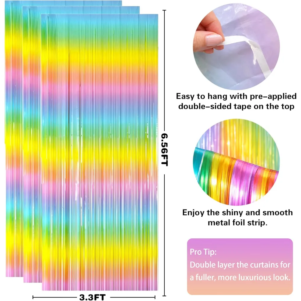 Easter Decorations Rainbow Tinsel Streamers Backdrop Banner, view 2