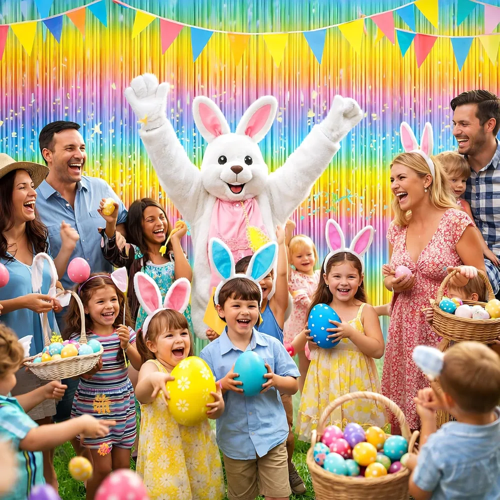 Easter Decorations Rainbow Tinsel Streamers Backdrop Banner, view 4
