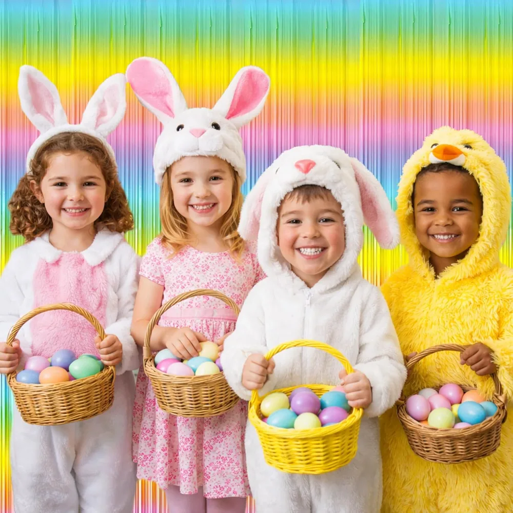 Easter Decorations Rainbow Tinsel Streamers Backdrop Banner, view 5