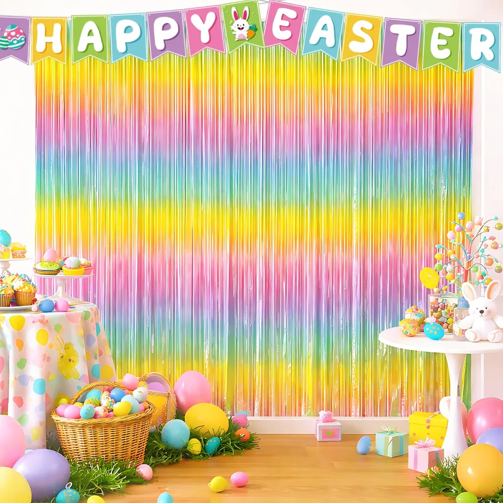 Easter Decorations Rainbow Tinsel Streamers Backdrop Banner