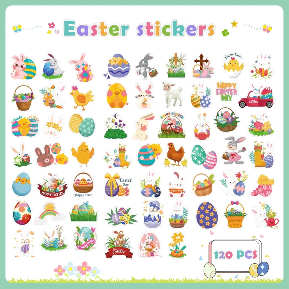 Easter Stickers 120 PCS Egg Bunny Stickers for Kids -Easter, view 2