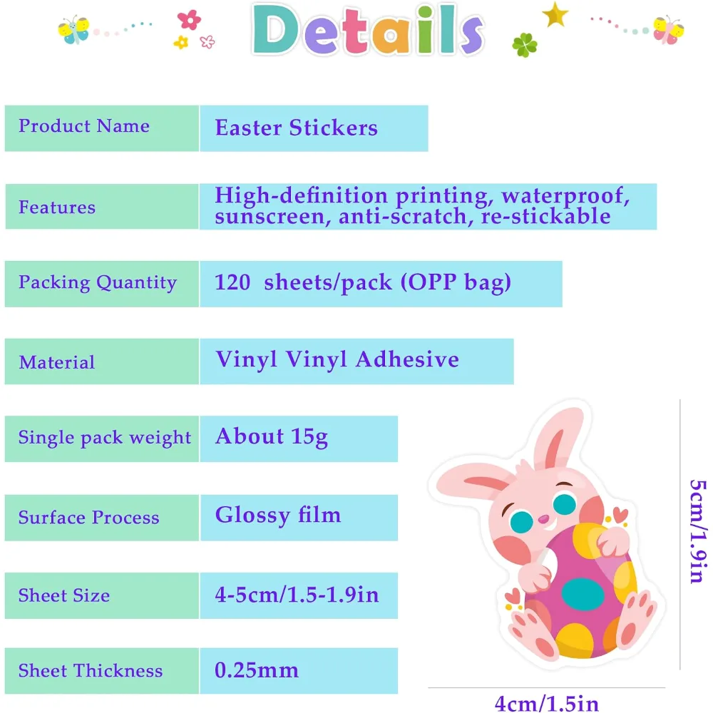 Easter Stickers 120 PCS Egg Bunny Stickers for Kids -Easter, view 6