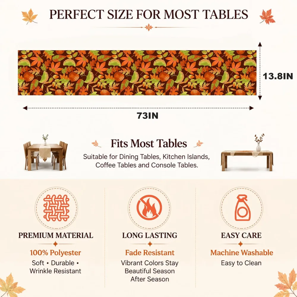 Fall Decor Autumn Leaves Table Runner, view 3