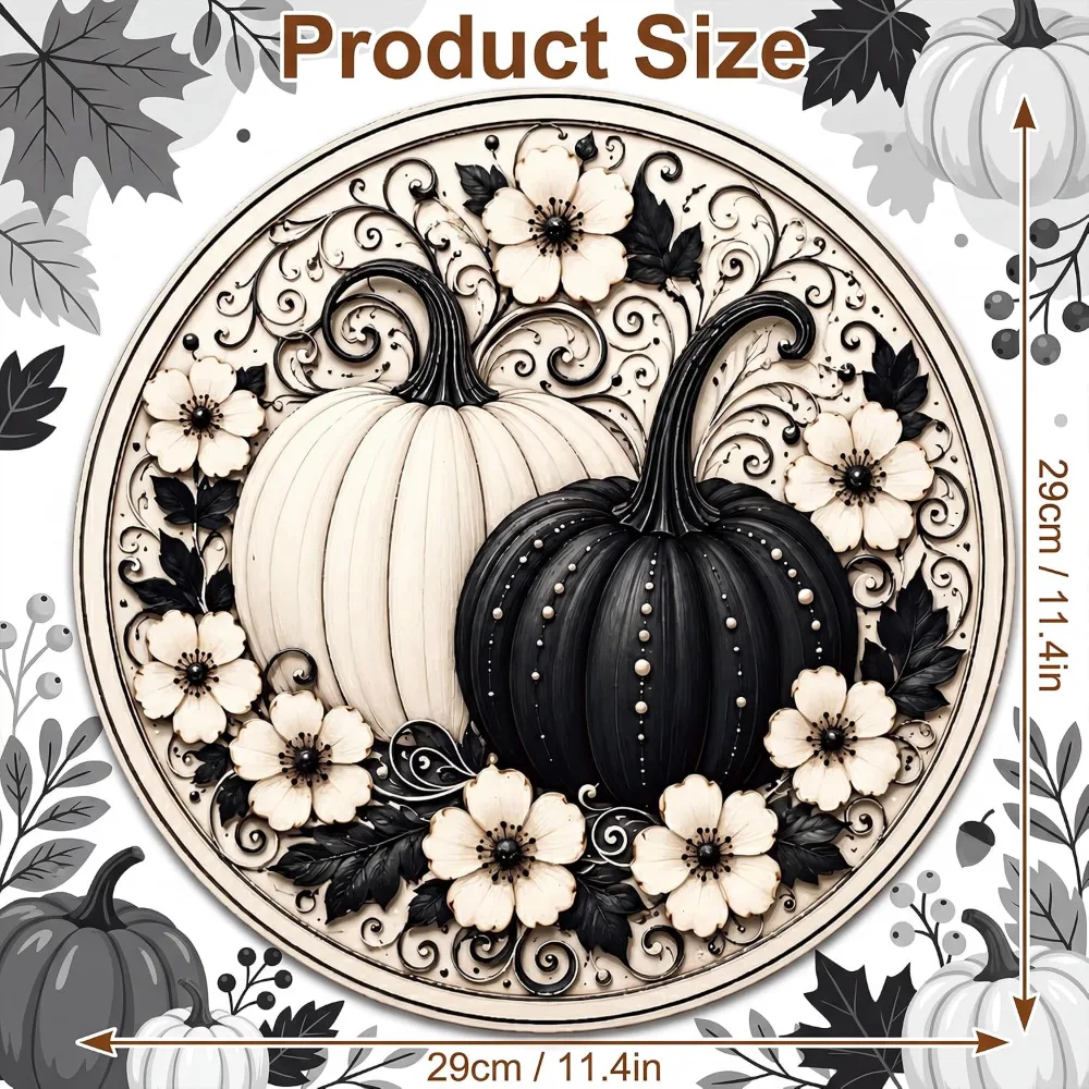 Fall Decor Black and White Pumpkin Wreath Door Sign for Front, view 4