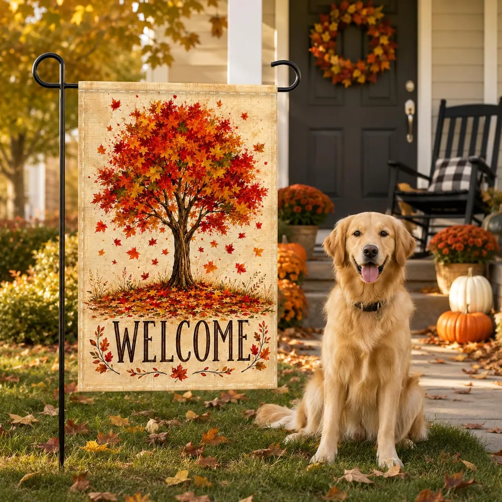 Fall Decor Fall Maple Tree Welcome Garden Flag, view 4