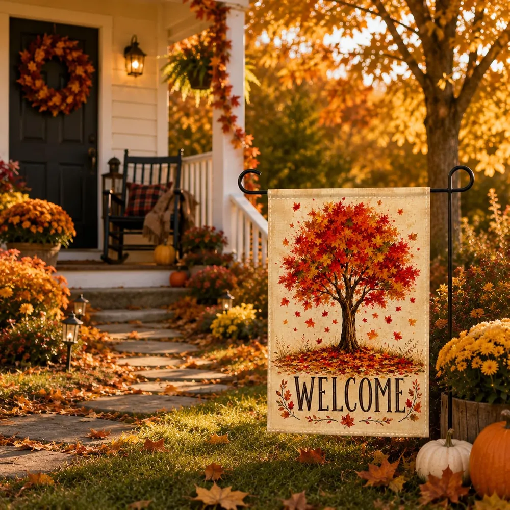 Fall Decor Fall Maple Tree Welcome Garden Flag, view 6