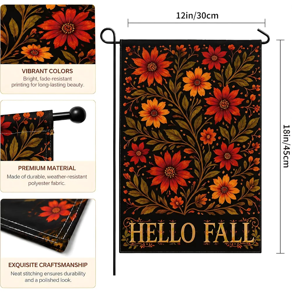 Fall Decor Hello Fall Floral Garden Flag, view 2