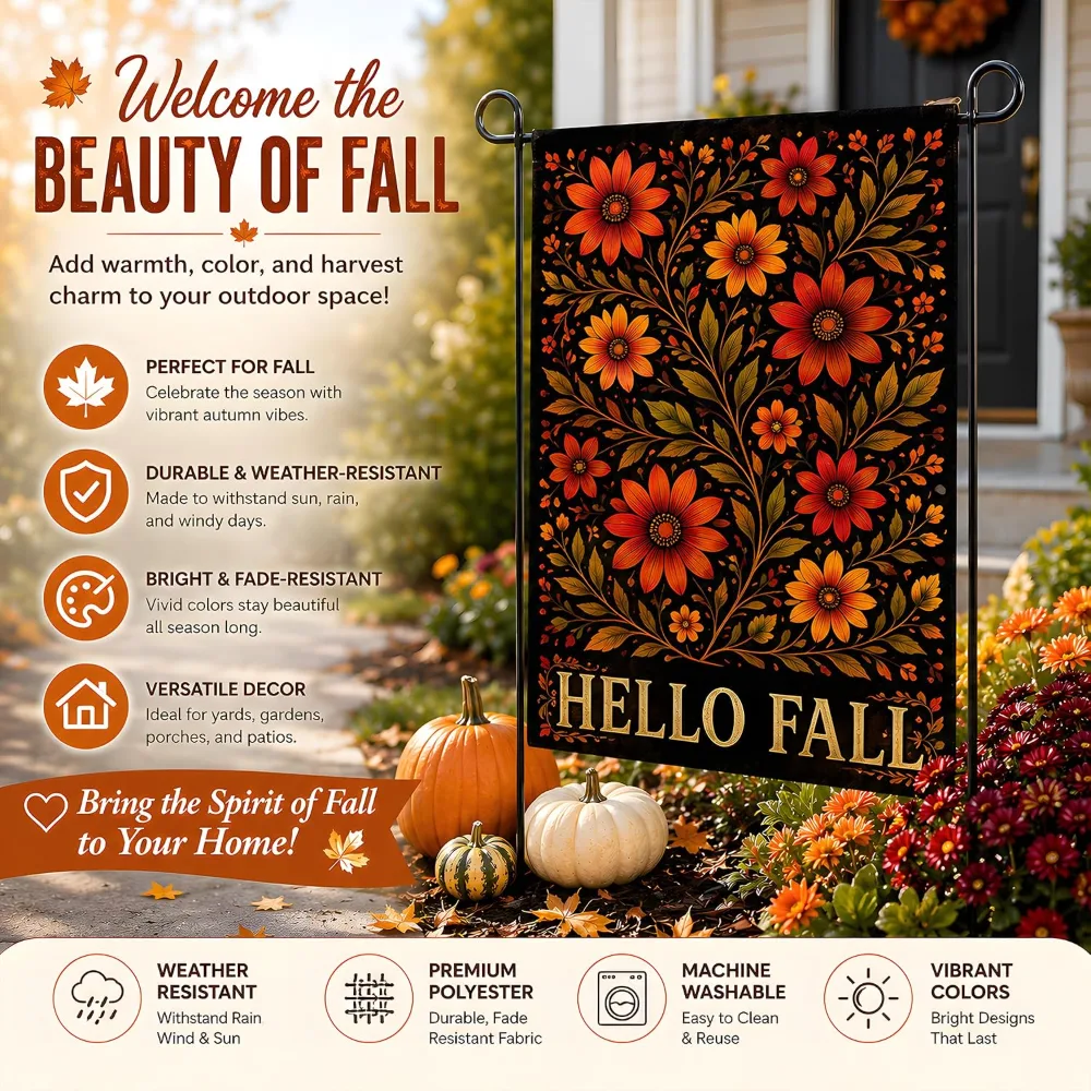 Fall Decor Hello Fall Floral Garden Flag, view 4