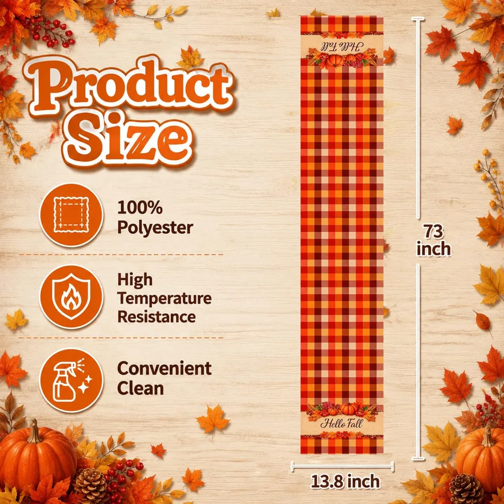 Fall Decor Hello Fall Pumpkin Plaid Table Runner, view 3