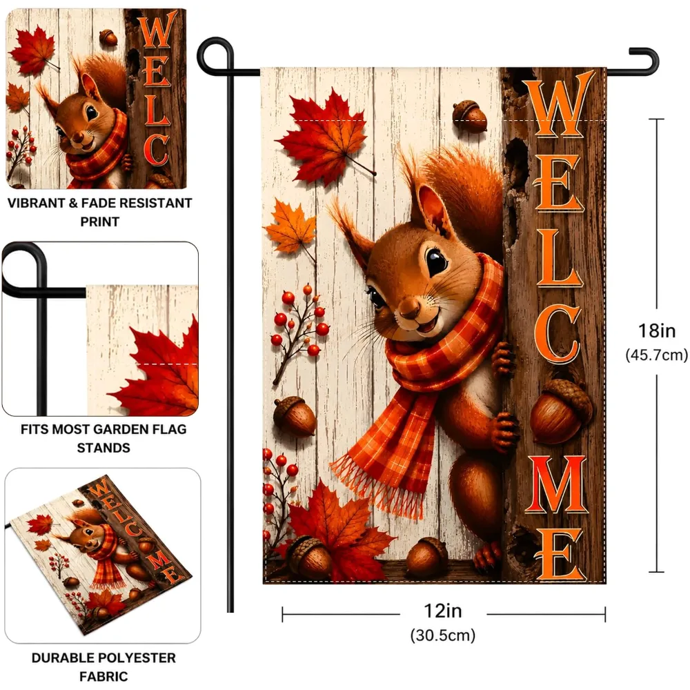 Fall Decor Squirrel Welcome Garden Flag, view 2