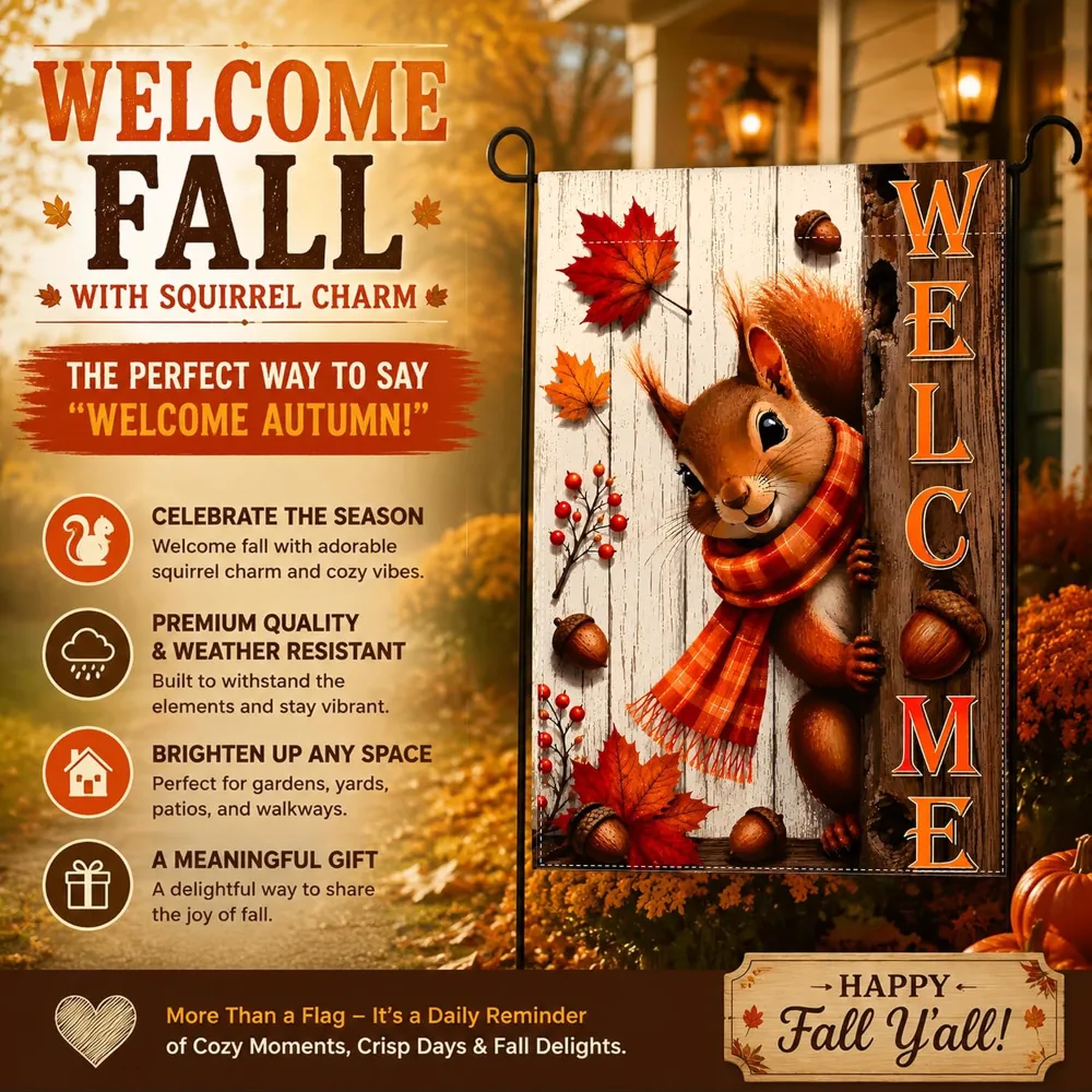 Fall Decor Squirrel Welcome Garden Flag, view 3