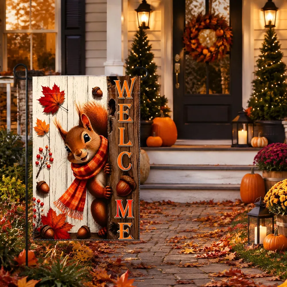 Fall Decor Squirrel Welcome Garden Flag, view 4