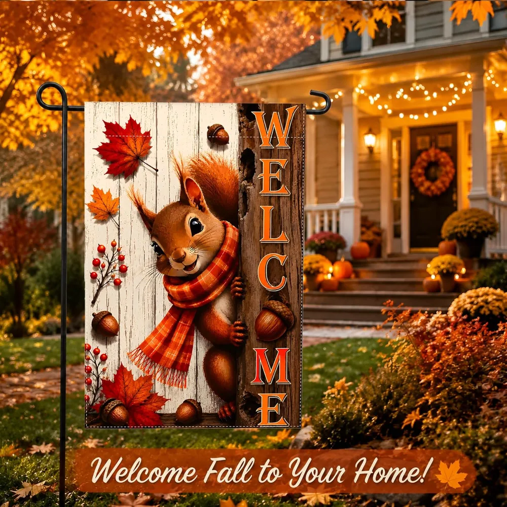 Fall Decor Squirrel Welcome Garden Flag, view 5