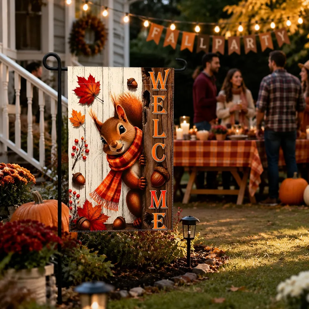Fall Decor Squirrel Welcome Garden Flag, view 6