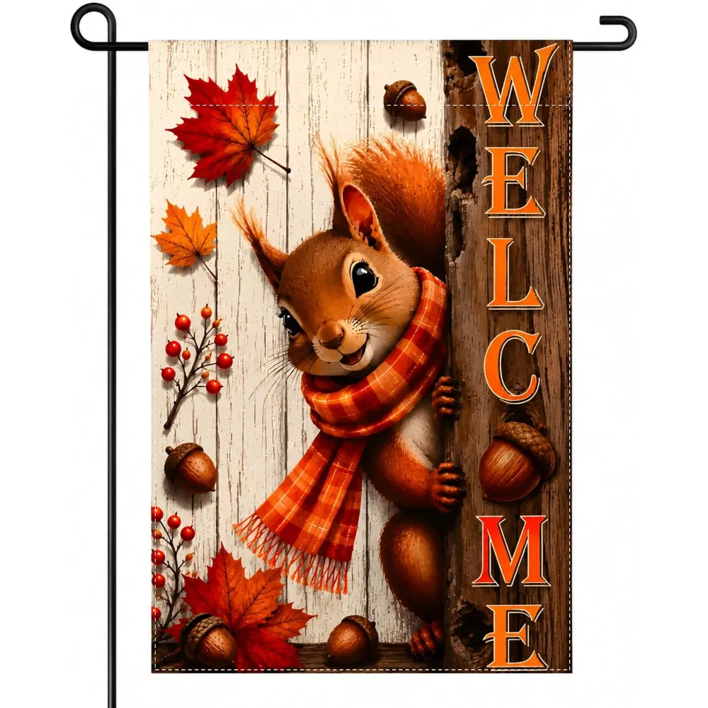 Fall Decor Squirrel Welcome Garden Flag
