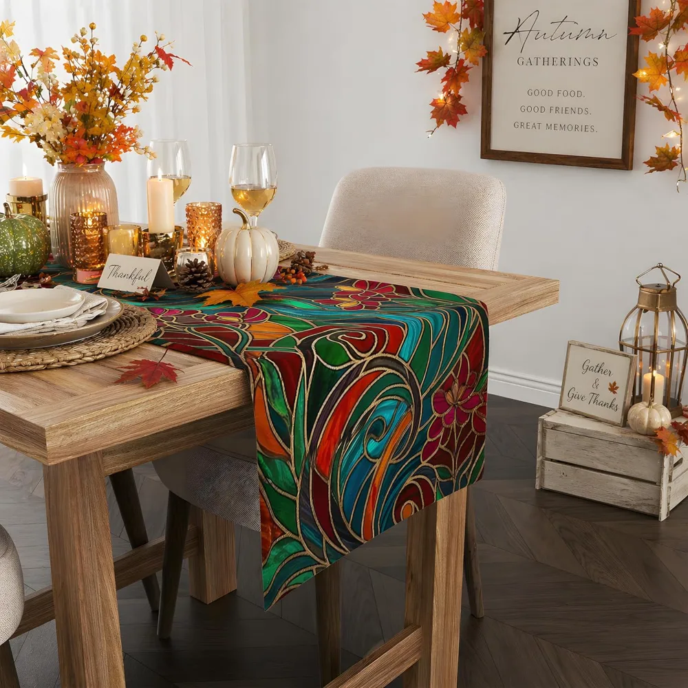 Fall Decor Stained Glass Table Runner, view 2
