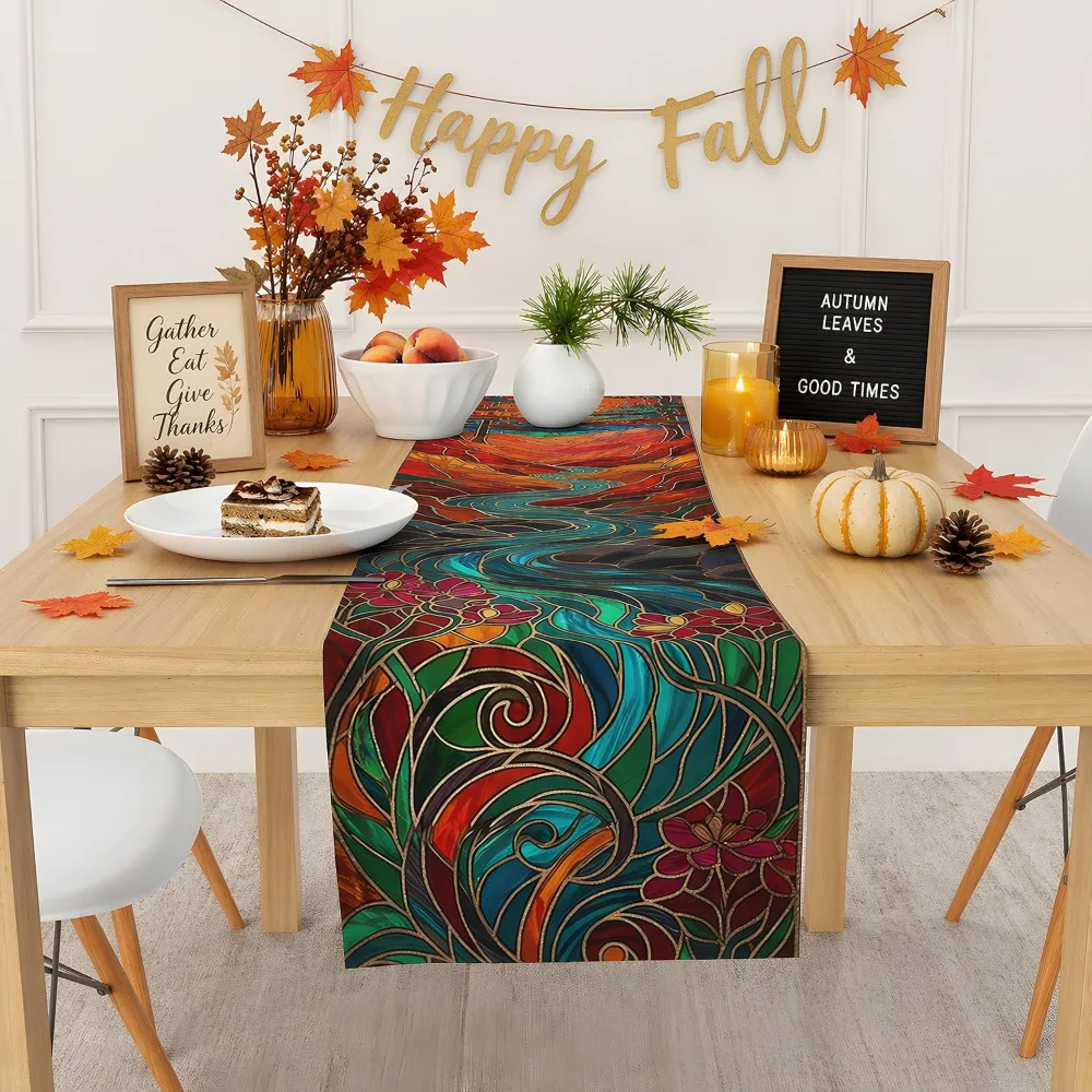 Fall Decor Stained Glass Table Runner, view 4