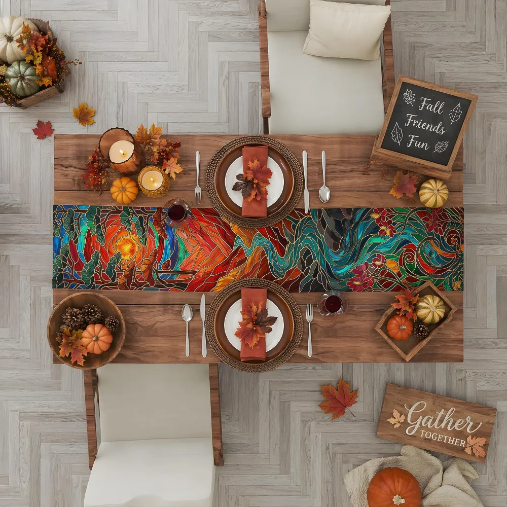 Fall Decor Stained Glass Table Runner, view 5