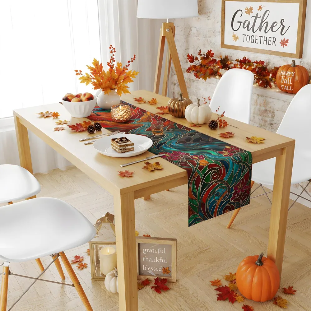 Fall Decor Stained Glass Table Runner, view 6