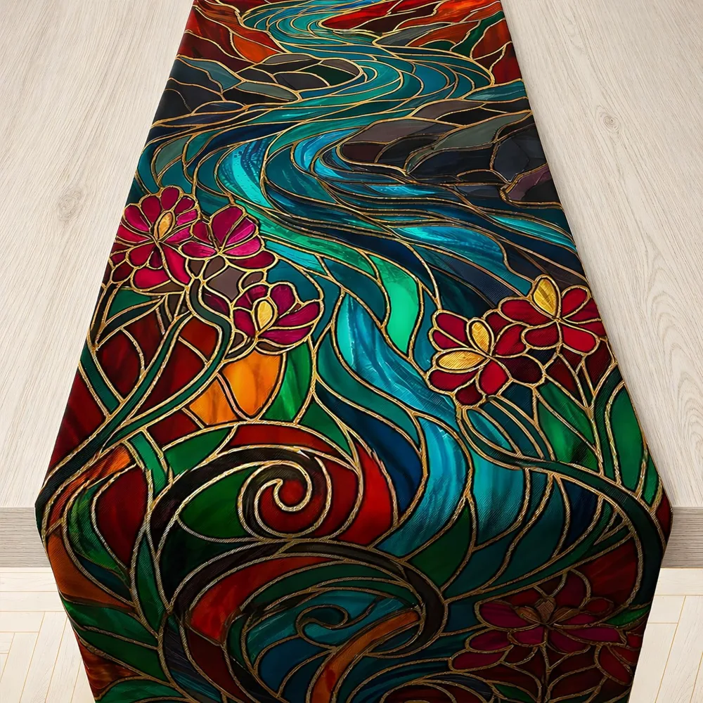 Fall Decor Stained Glass Table Runner