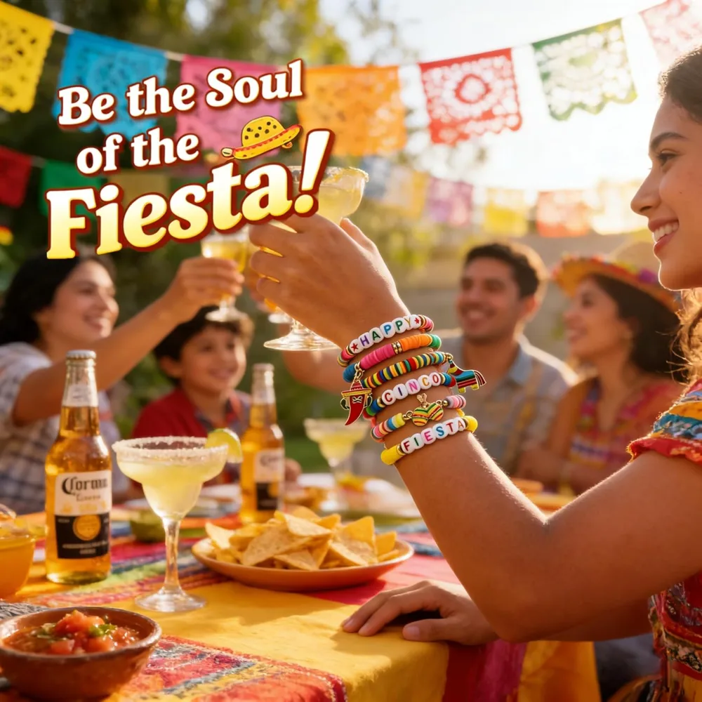 Fiesta Carnival Bracelets 6 Pack Beaded Stackable Bracelets, view 3