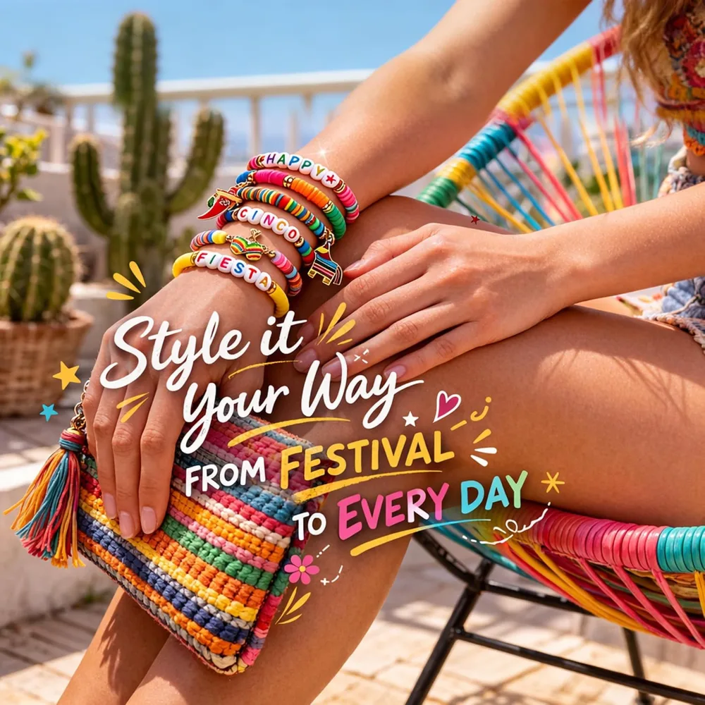 Fiesta Carnival Bracelets 6 Pack Beaded Stackable Bracelets, view 4