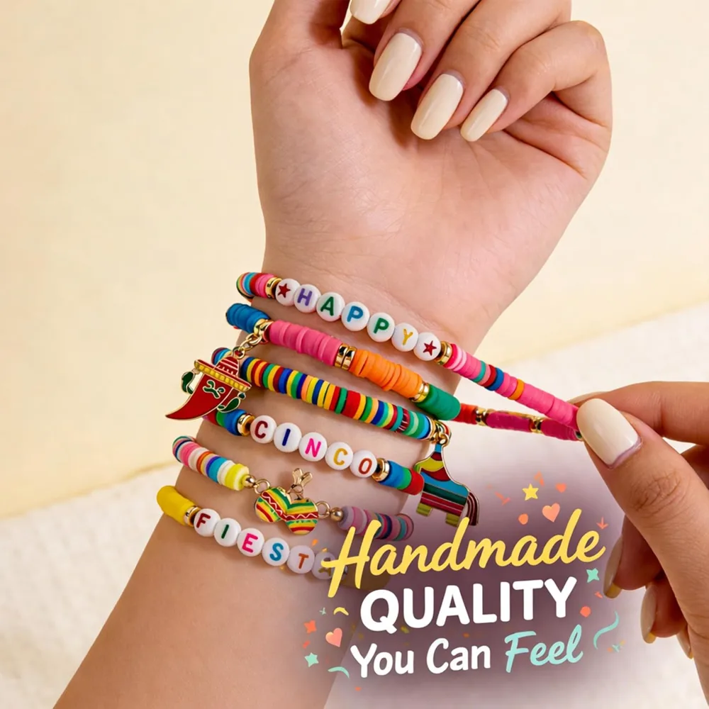 Fiesta Carnival Bracelets 6 Pack Beaded Stackable Bracelets, view 6