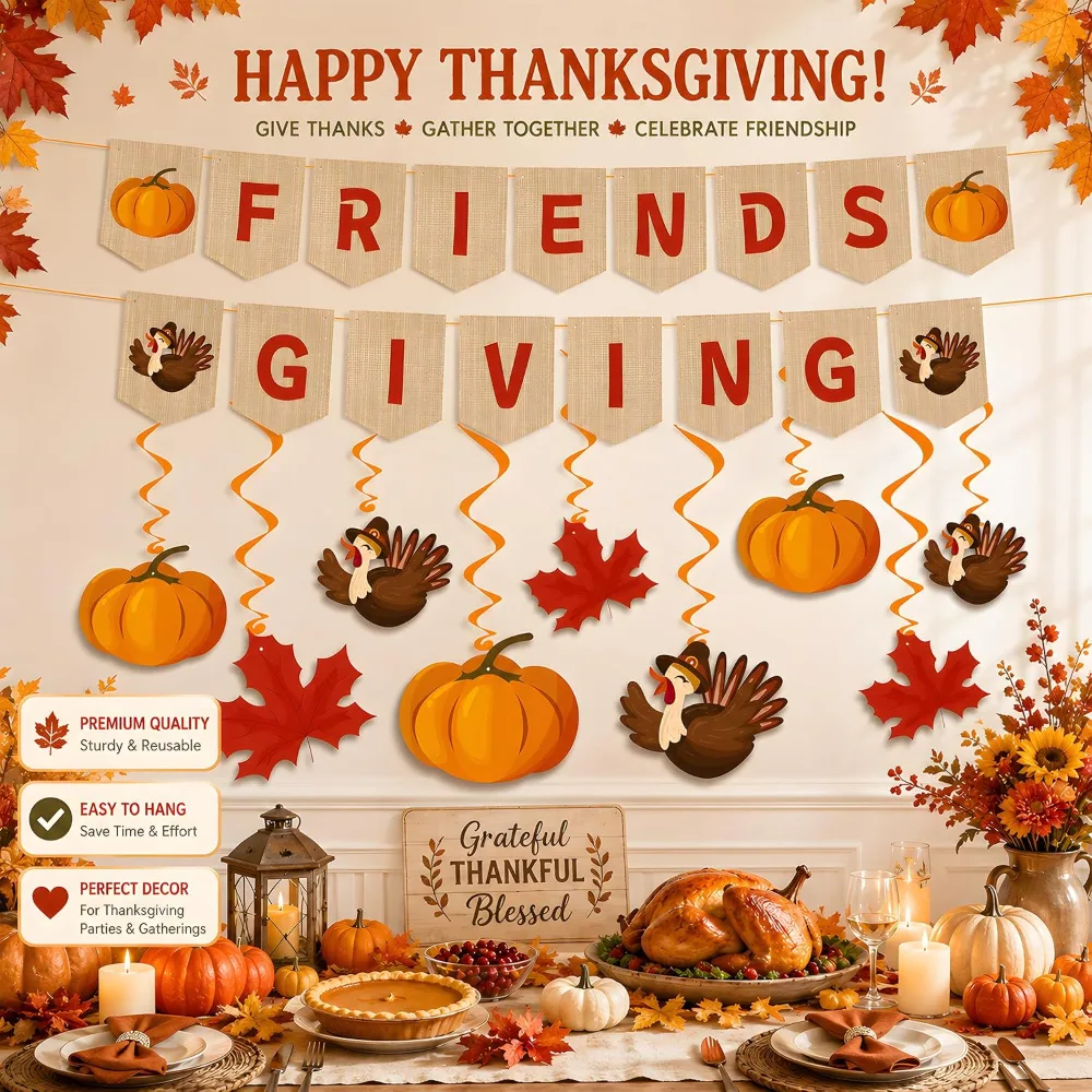 Friendsgiving Party Decorations FRIENDSGIVING Banner Turkey, view 4