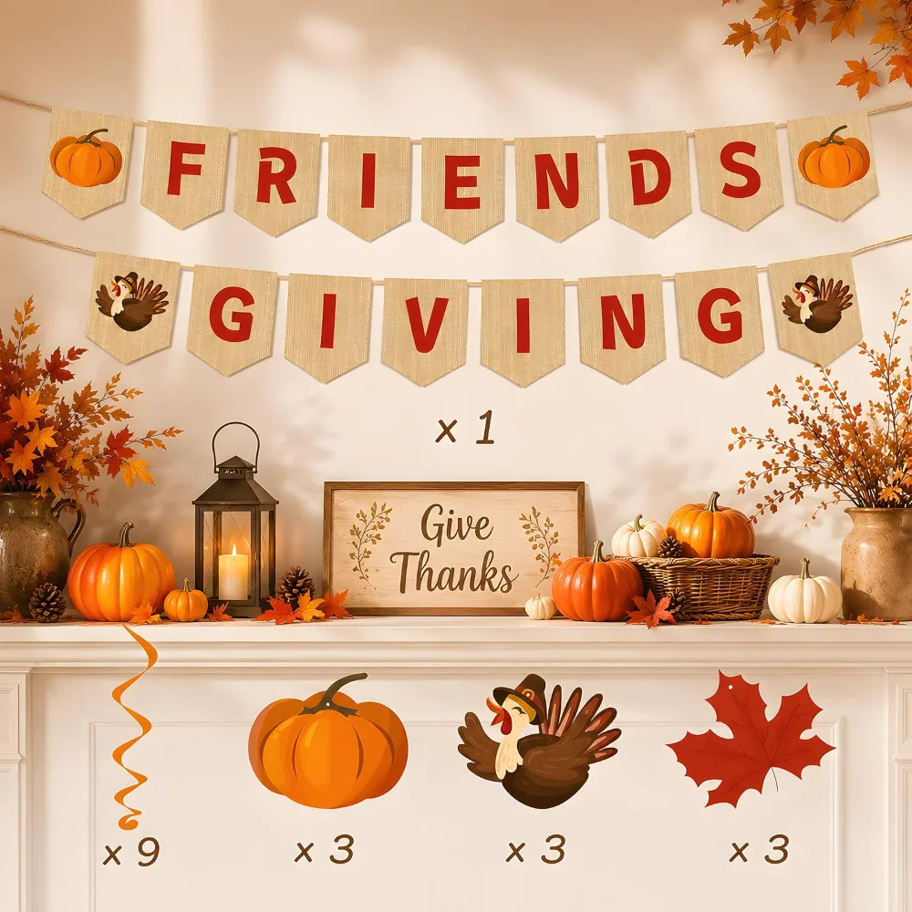 Friendsgiving Party Decorations FRIENDSGIVING Banner Turkey, view 6