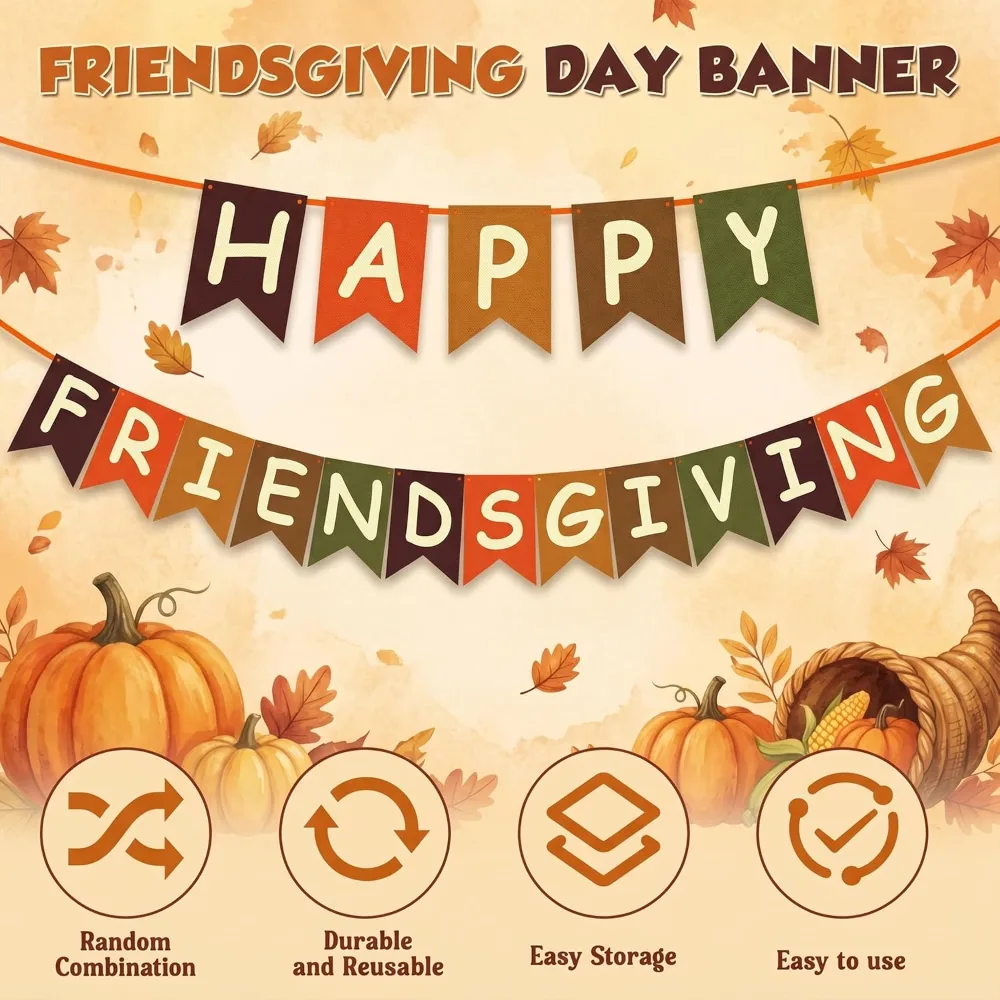 Friendsgiving Party Decorations HAPPY FRIENDSGIVING Banner, view 3