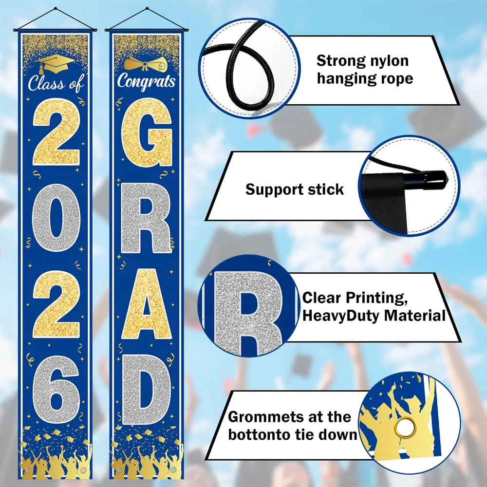 Graduation Decorations 2026 2027- Blue Gold Congrats Grad, view 4
