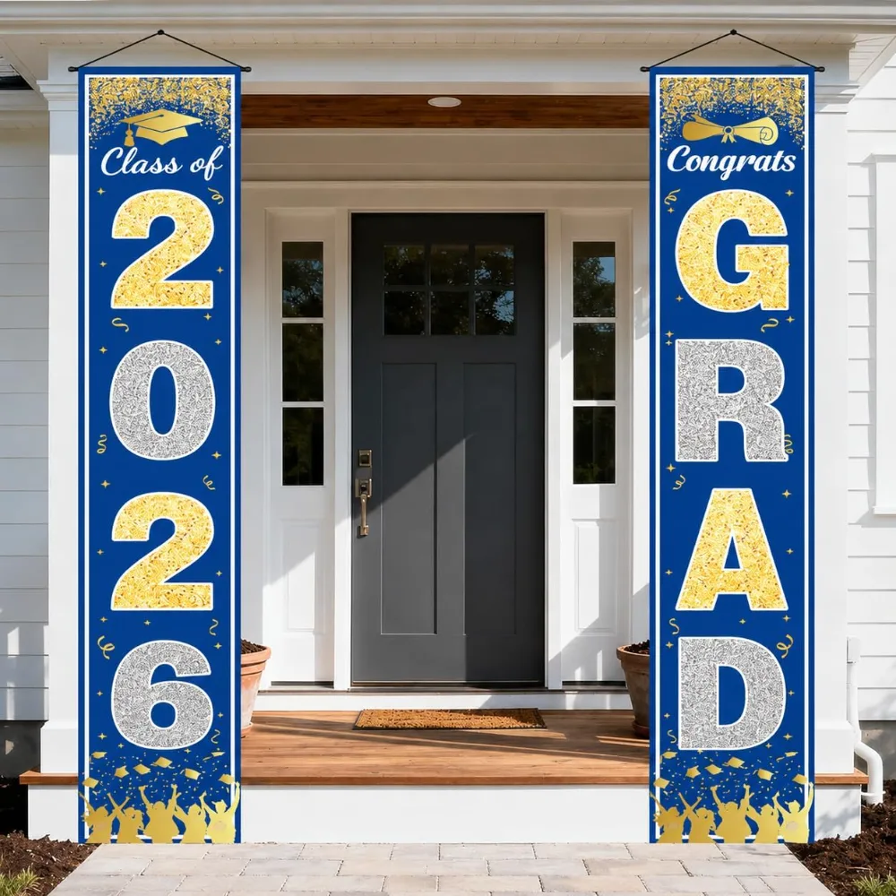 Graduation Decorations 2026 2027- Blue Gold Congrats Grad