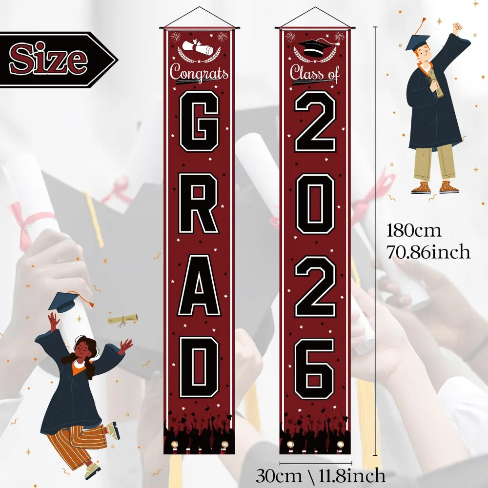 Graduation Decorations 2026 2027- Maroon Congrats Grad Porch, view 2