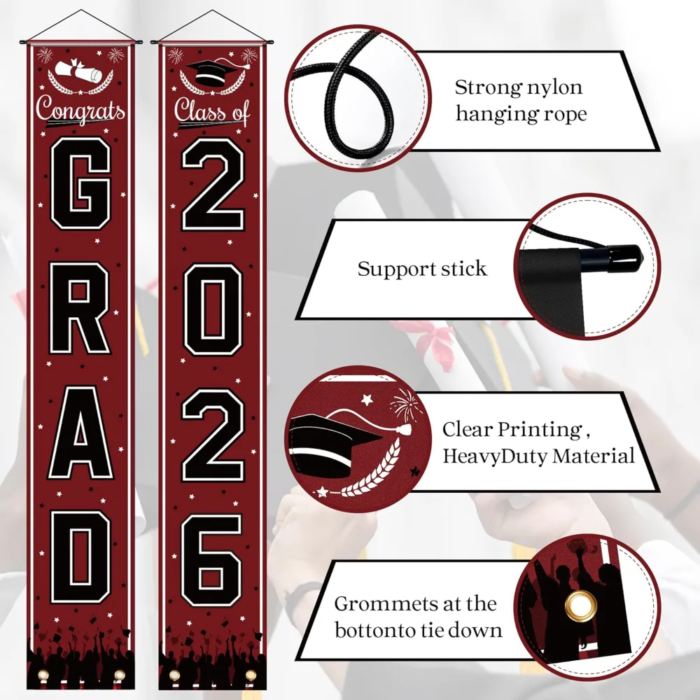 Graduation Decorations 2026 2027- Maroon Congrats Grad Porch, view 3