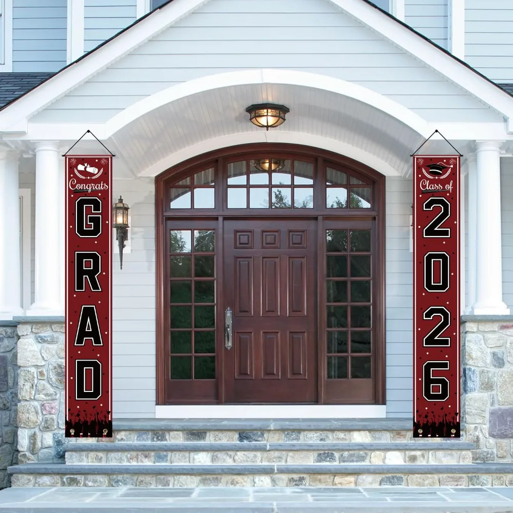 Graduation Decorations 2026 2027- Maroon Congrats Grad Porch, view 4