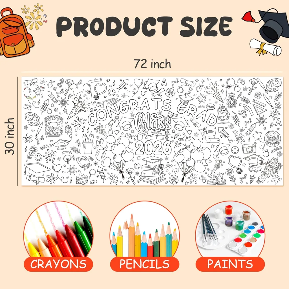 Graduation Giant Coloring Poster/Tablecloth, view 2