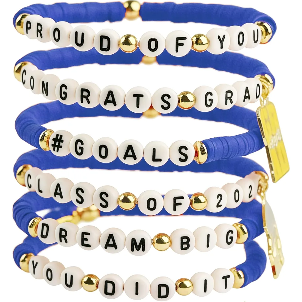 Graduation Gifts 6 Pack Blue Graduation Bracelets for Her