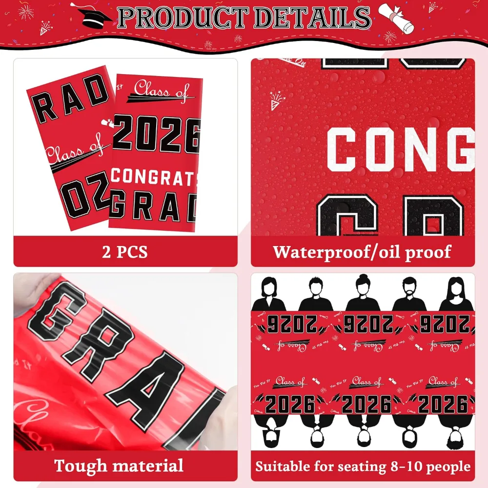 Graduation Party Decorations 2026 2027- Plastic Red, view 3